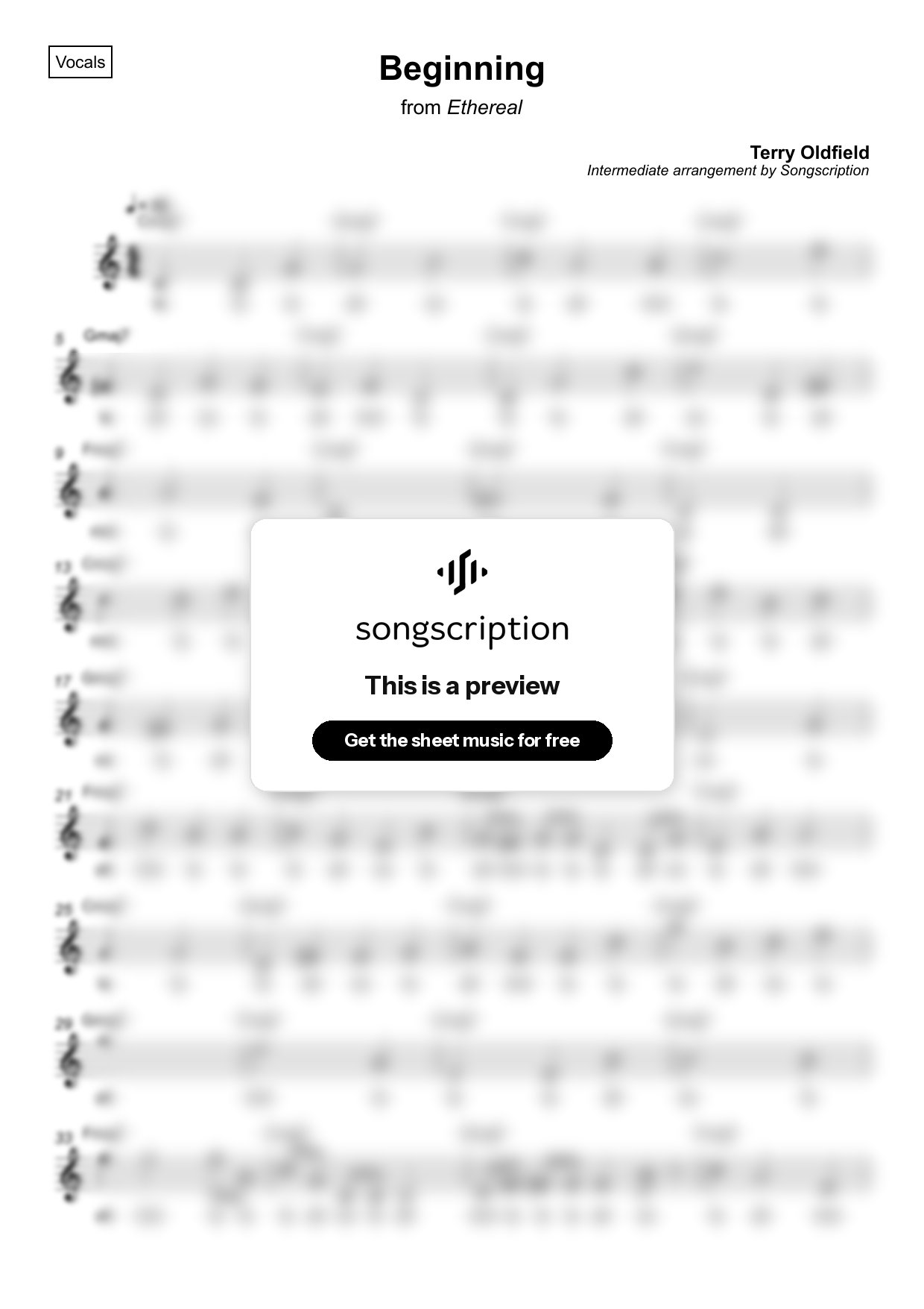 Intermediate Vocals Sheet Music for "Beginning" by Terry Oldfield