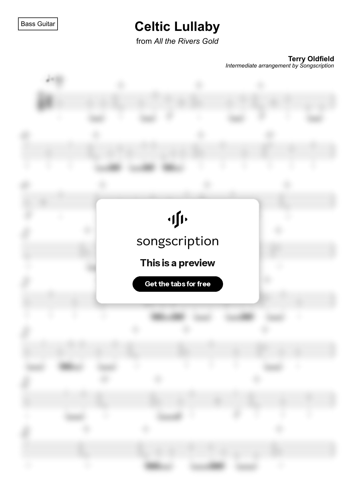 Intermediate Bass Guitar Tabs for "Celtic Lullaby" by Terry Oldfield