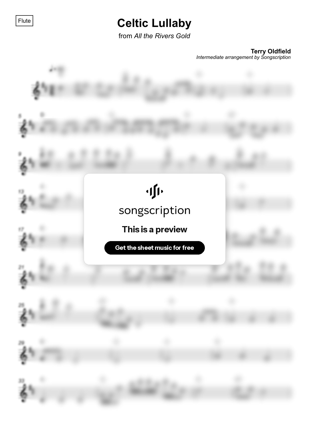 Intermediate Flute Sheet Music for "Celtic Lullaby" by Terry Oldfield