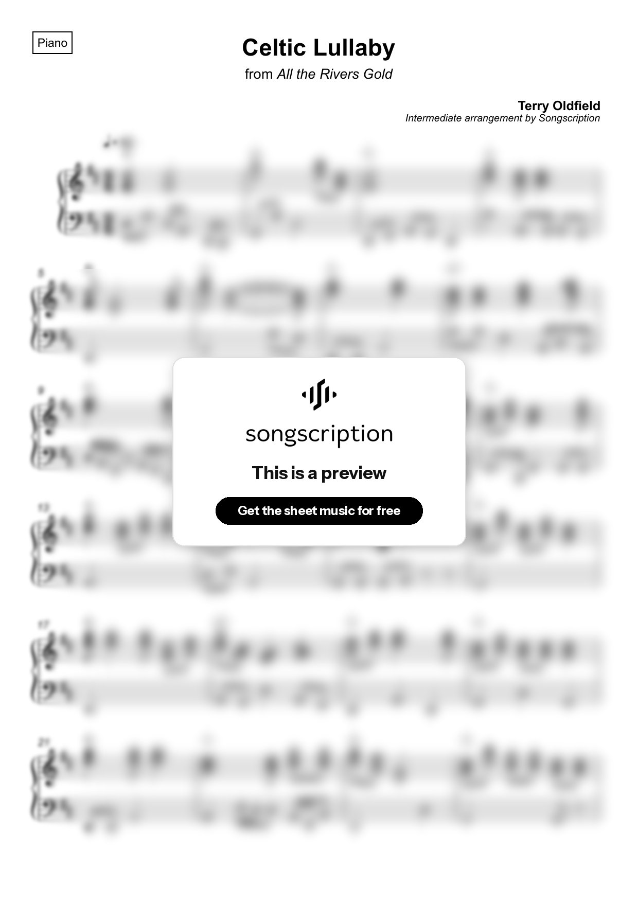 Intermediate Piano Sheet Music for "Celtic Lullaby" by Terry Oldfield