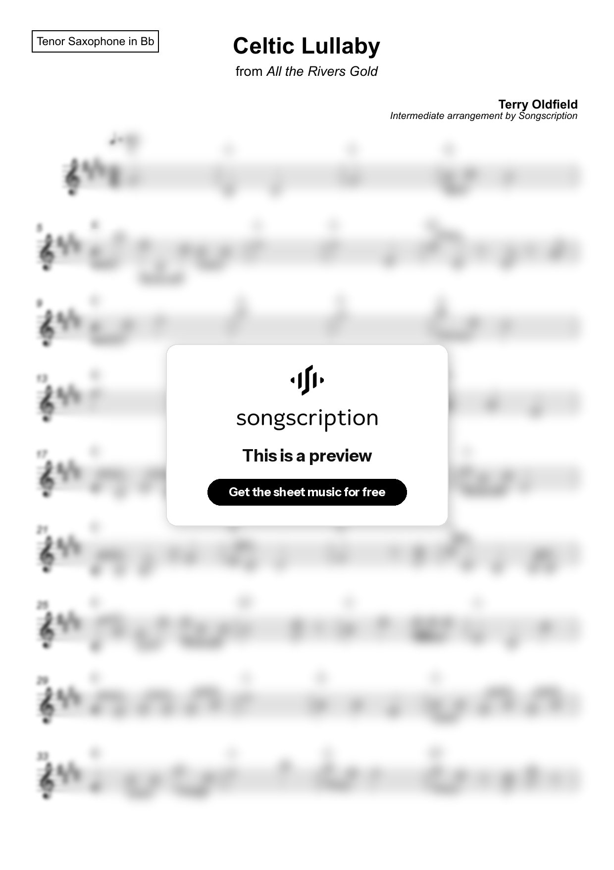 Intermediate Tenor Sax Sheet Music for "Celtic Lullaby" by Terry Oldfield