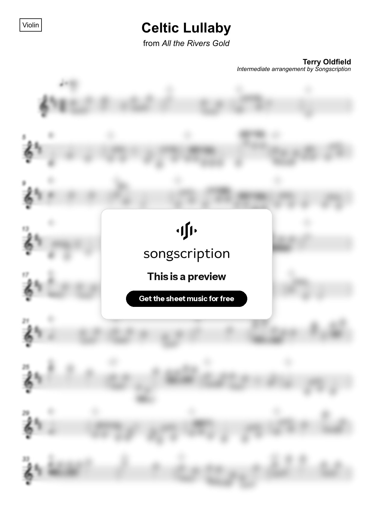 Intermediate Violin Sheet Music for "Celtic Lullaby" by Terry Oldfield