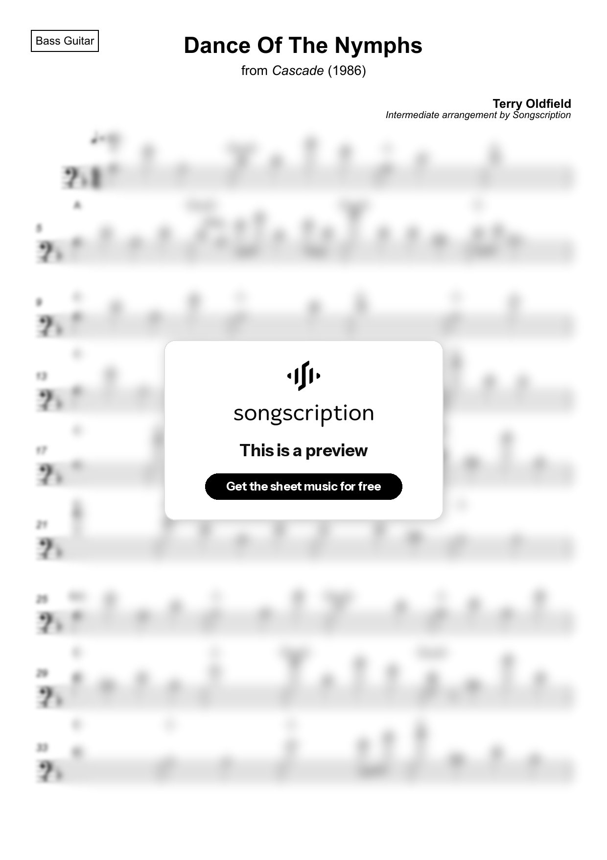 Intermediate Bass Guitar Sheet Music for "Dance Of The Nymphs" by Terry Oldfield