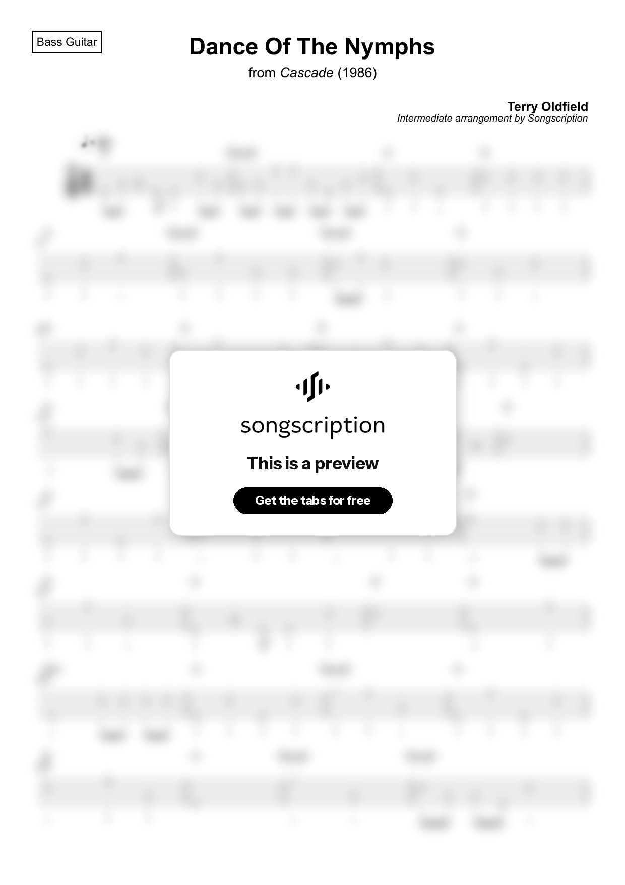 Intermediate Bass Guitar Tabs for "Dance Of The Nymphs" by Terry Oldfield