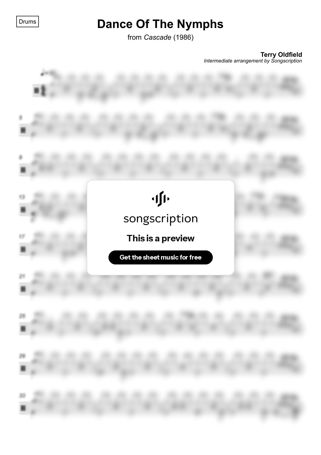 Intermediate Drums Sheet Music for "Dance Of The Nymphs" by Terry Oldfield