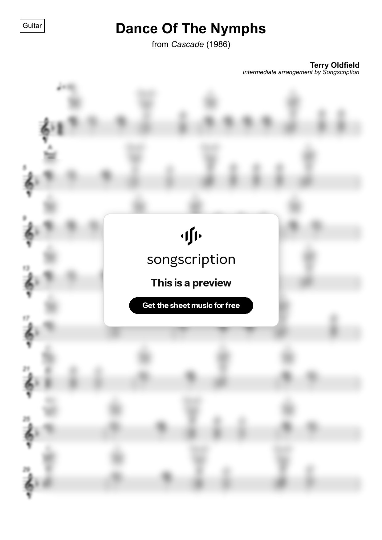 Intermediate Acoustic Guitar Sheet Music for "Dance Of The Nymphs" by Terry Oldfield