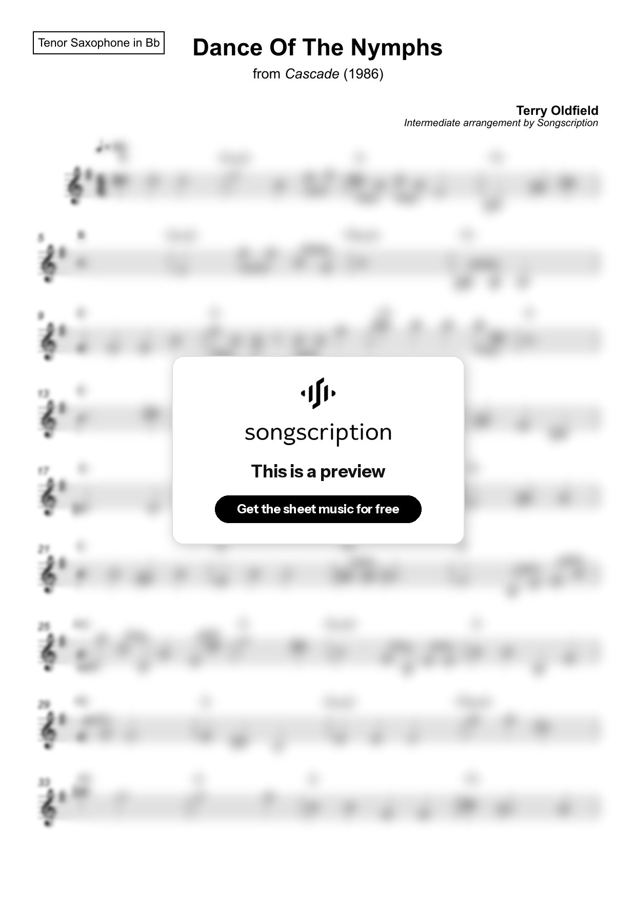 Intermediate Tenor Sax Sheet Music for "Dance Of The Nymphs" by Terry Oldfield