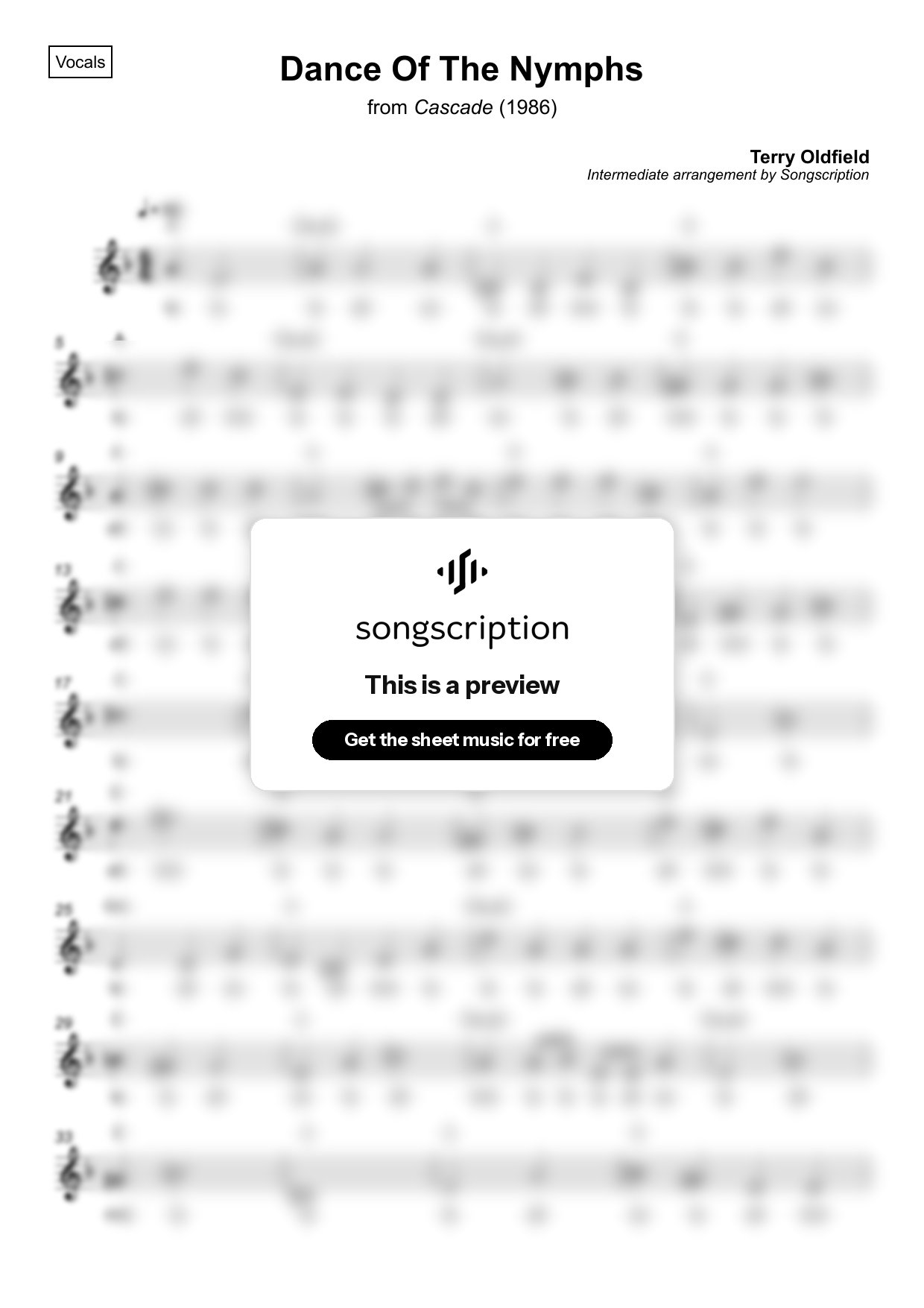 Intermediate Vocals Sheet Music for "Dance Of The Nymphs" by Terry Oldfield