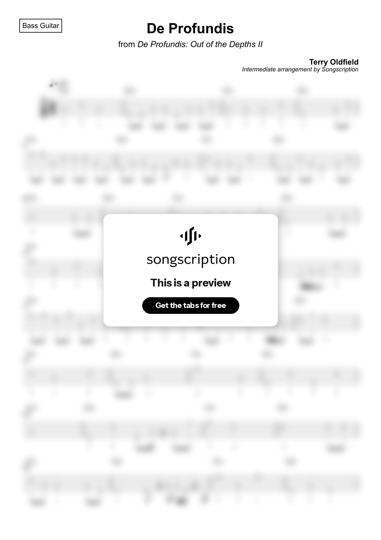 Intermediate Bass Guitar Tabs for "De Profundis" by Terry Oldfield