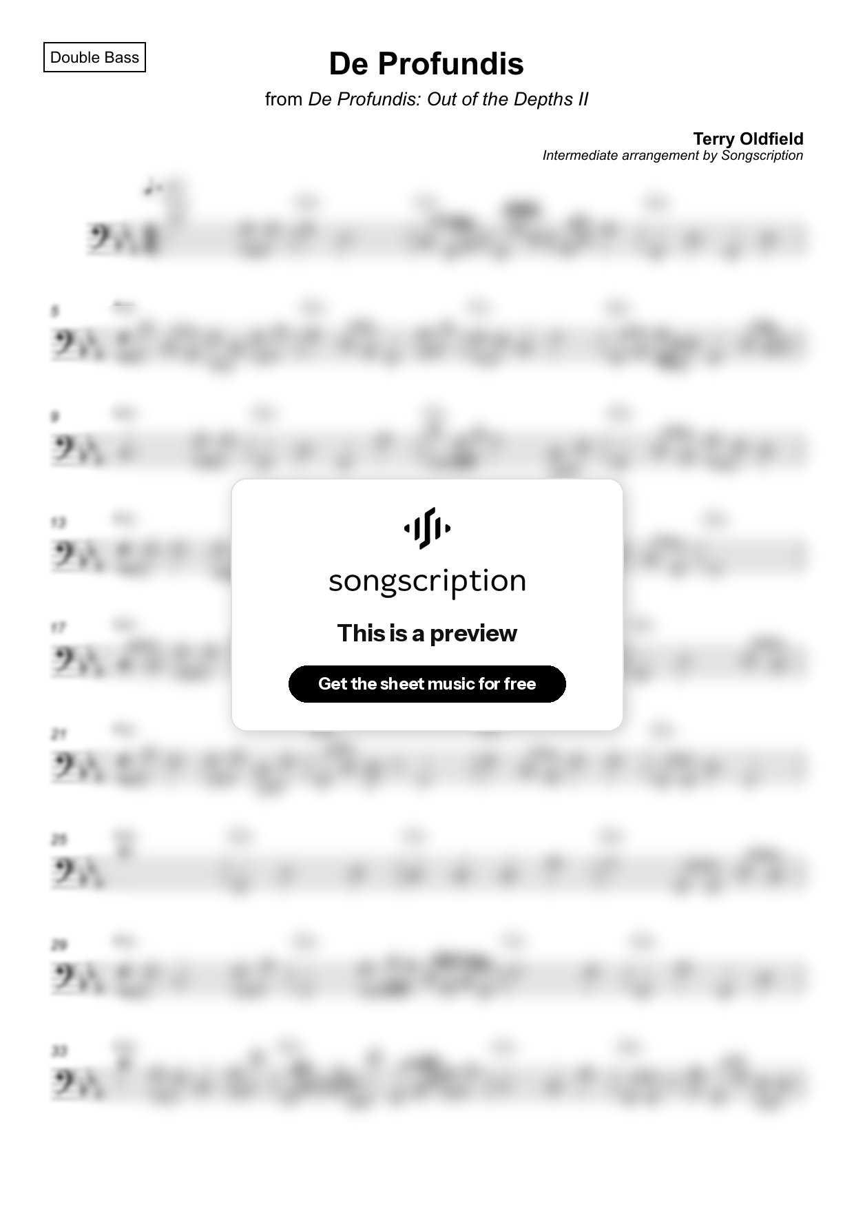 Intermediate Double Bass Sheet Music for "De Profundis" by Terry Oldfield