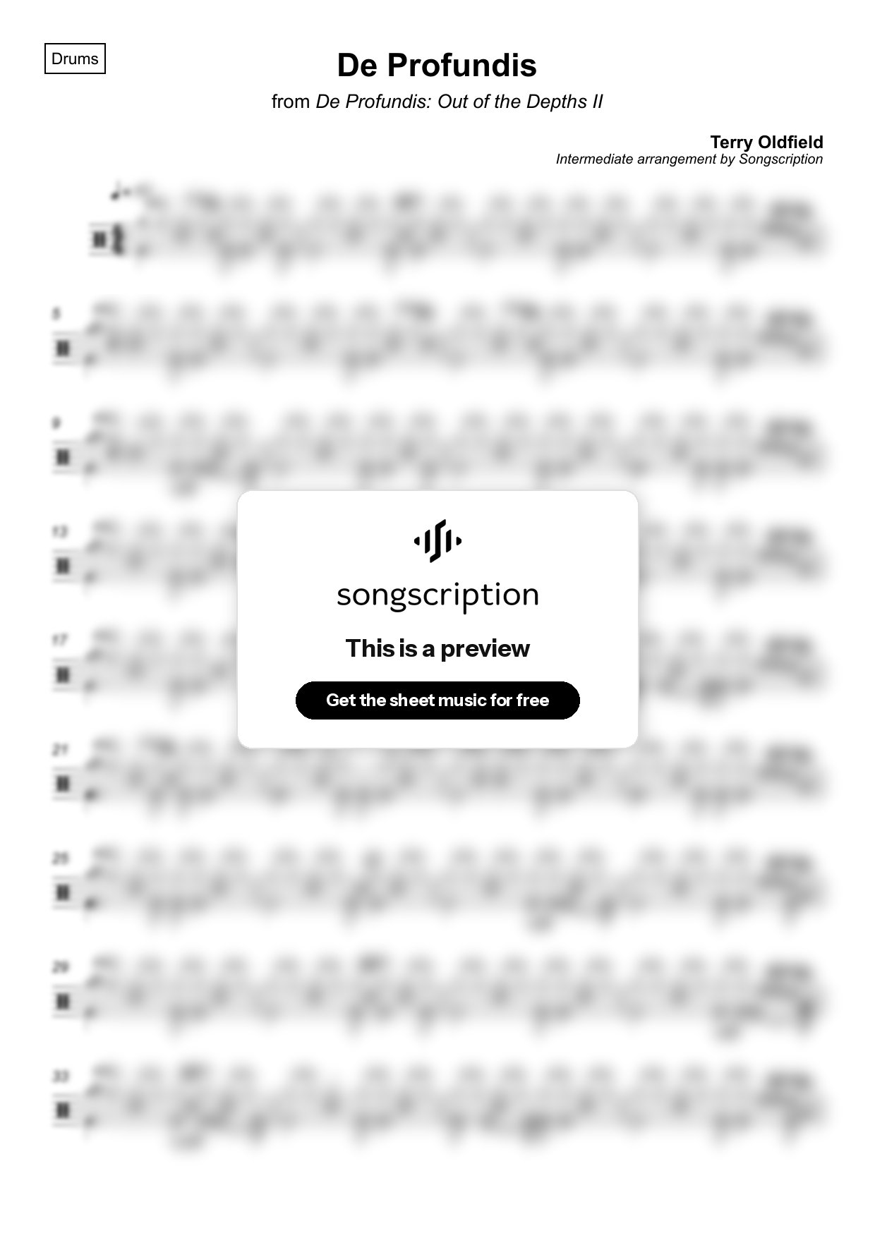 Intermediate Drums Sheet Music for "De Profundis" by Terry Oldfield