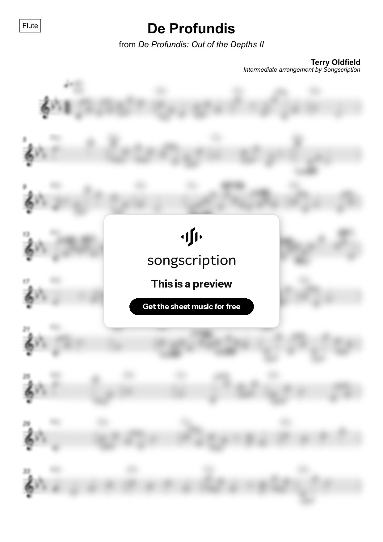 Intermediate Flute Sheet Music for "De Profundis" by Terry Oldfield
