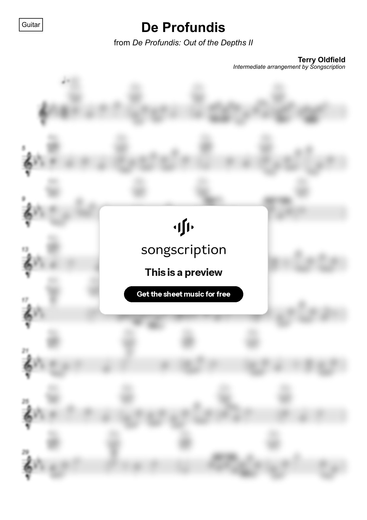 Intermediate Acoustic Guitar Sheet Music for "De Profundis" by Terry Oldfield