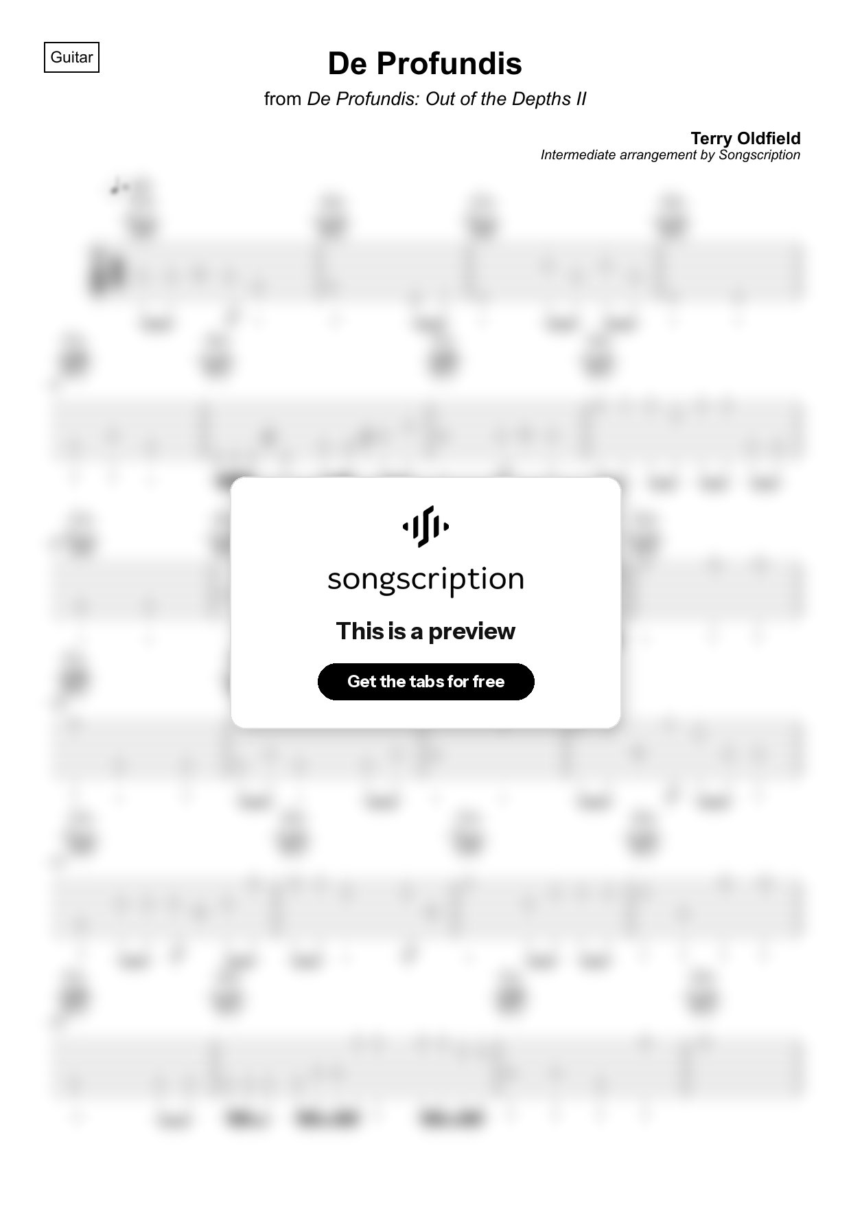 Intermediate Acoustic Guitar Tabs for "De Profundis" by Terry Oldfield