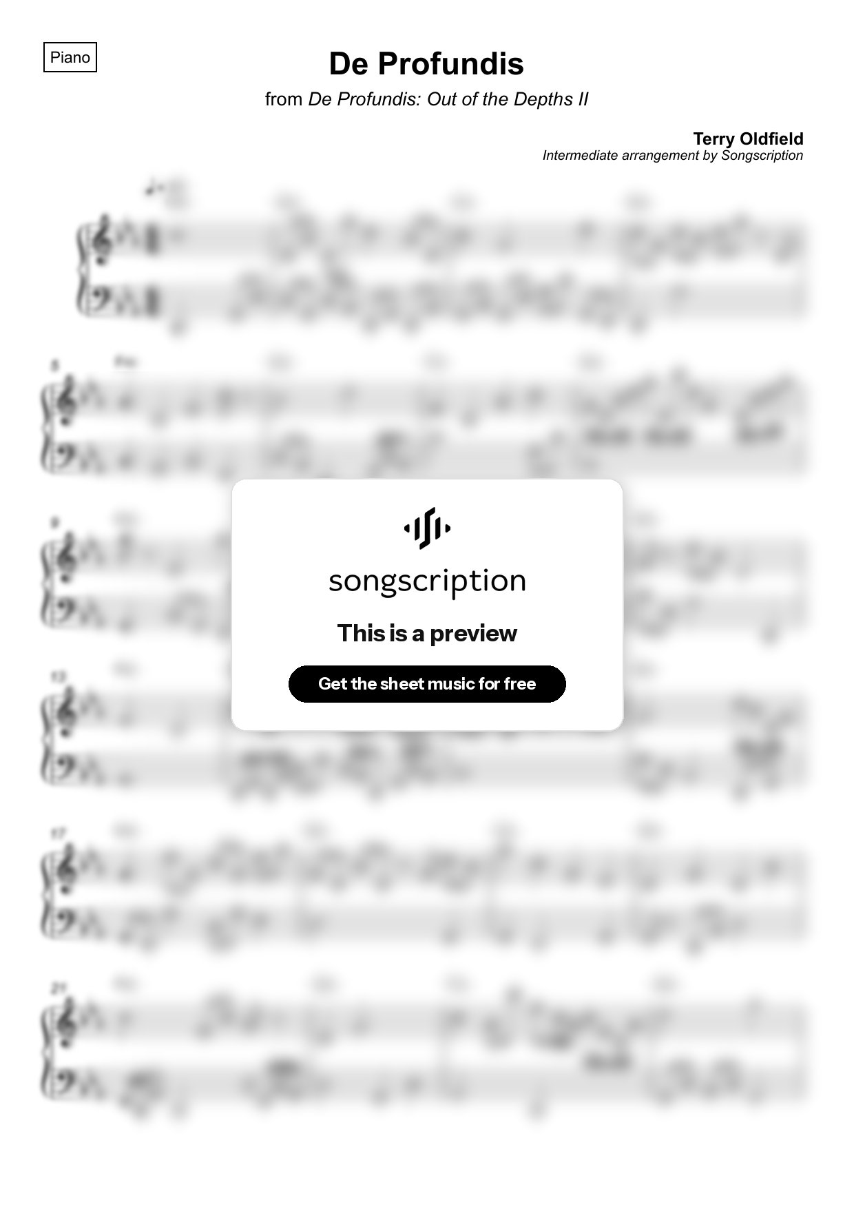 Intermediate Piano Sheet Music for "De Profundis" by Terry Oldfield