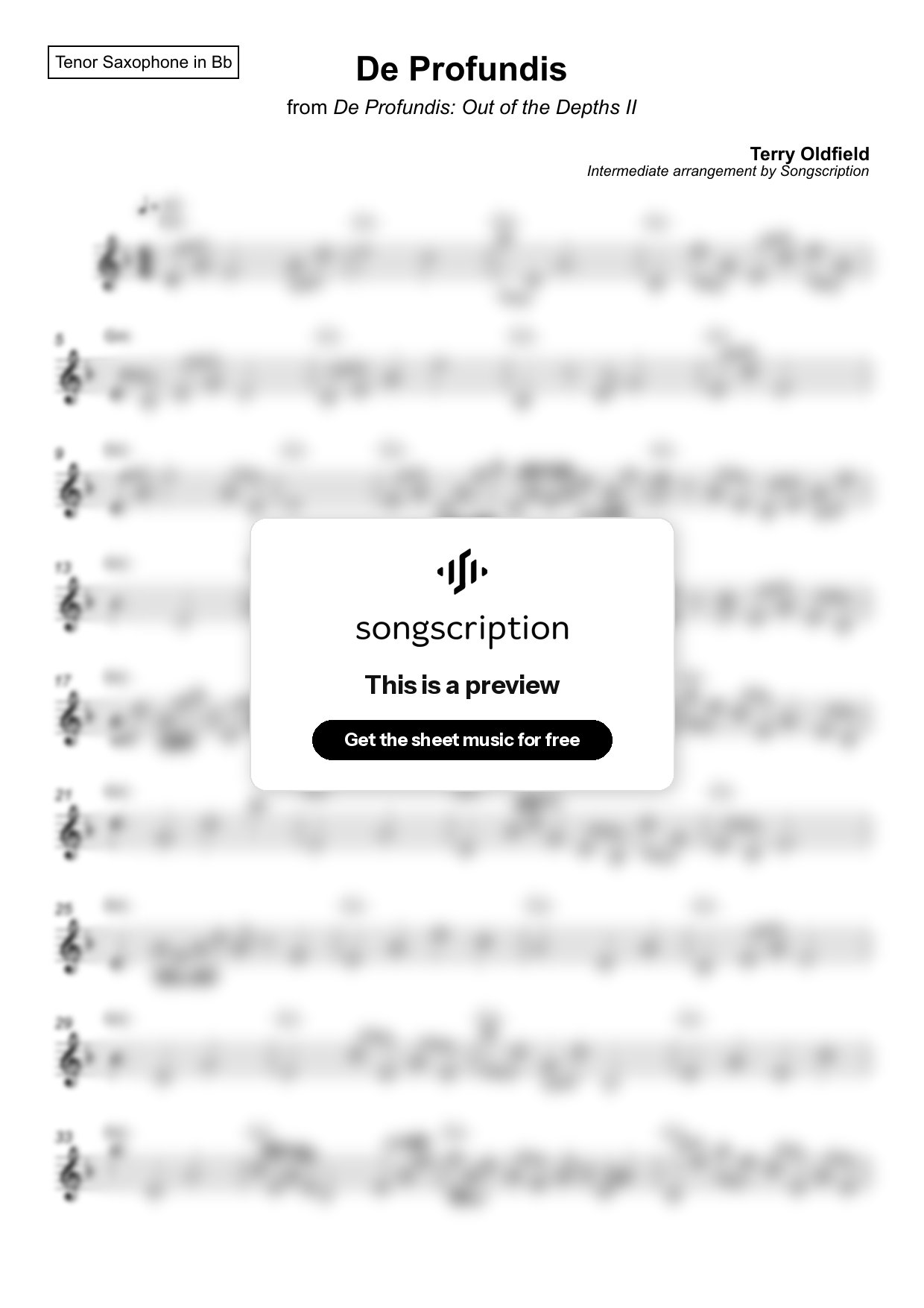Intermediate Tenor Sax Sheet Music for "De Profundis" by Terry Oldfield