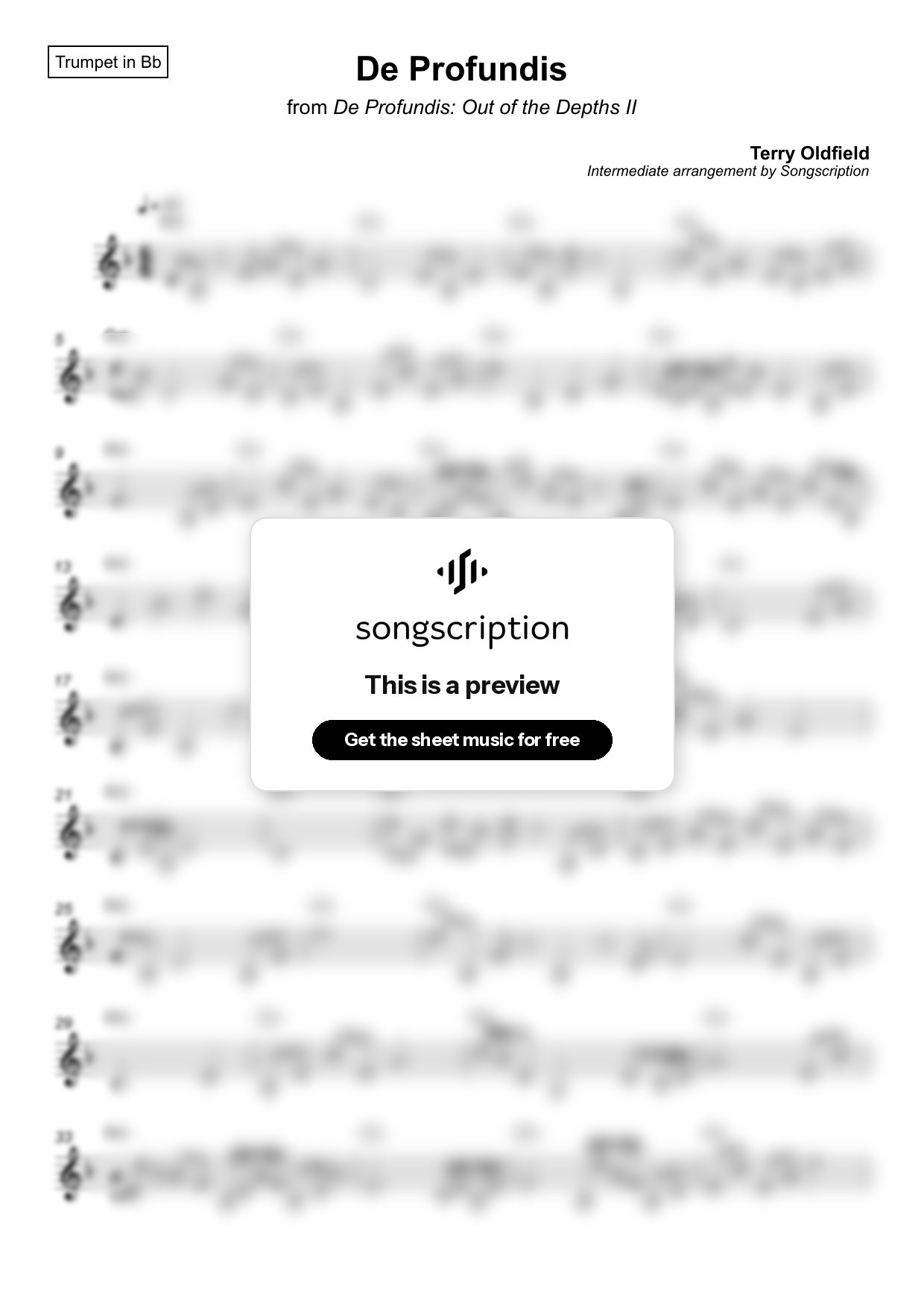Intermediate Trumpet Sheet Music for "De Profundis" by Terry Oldfield