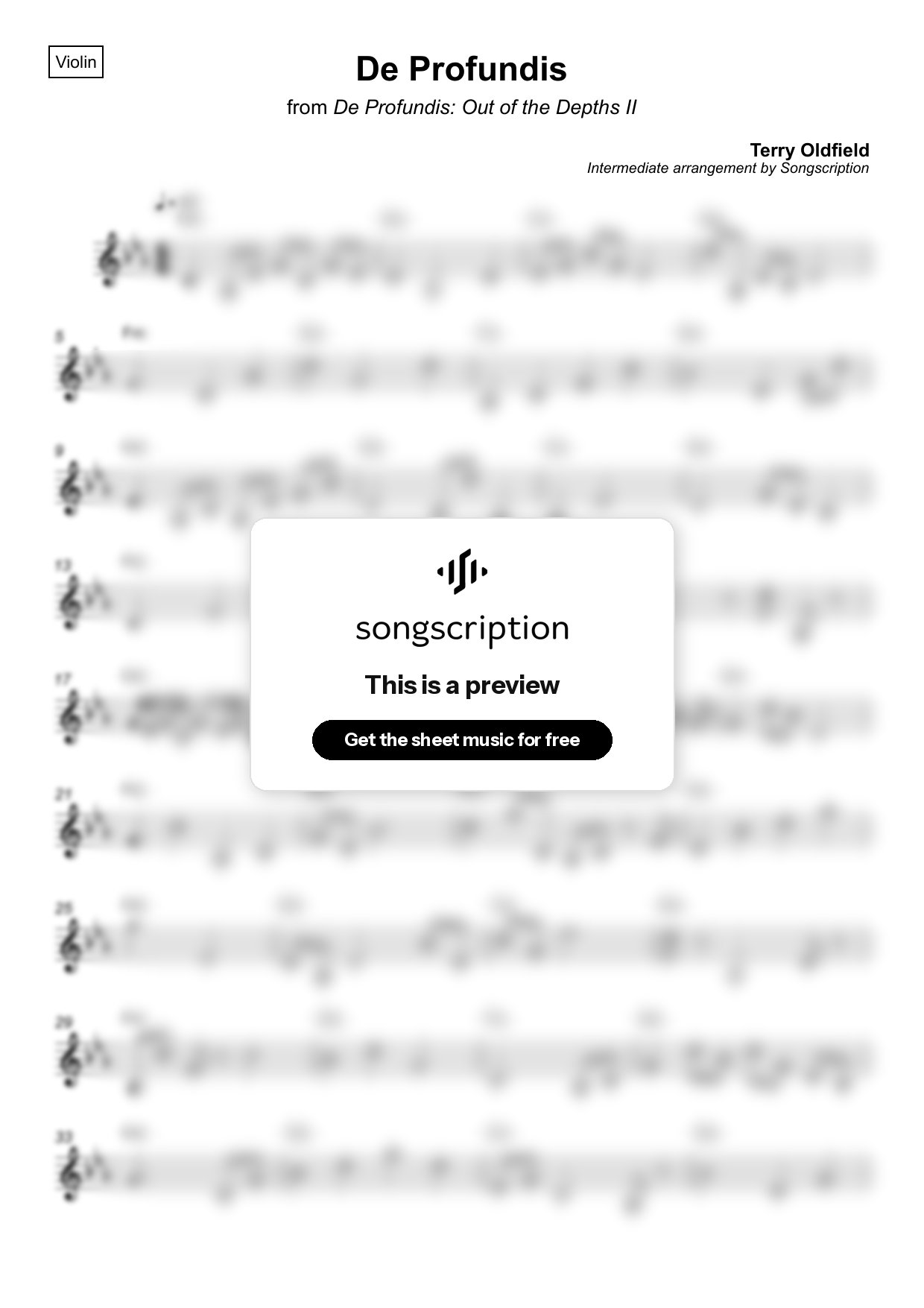 Intermediate Violin Sheet Music for "De Profundis" by Terry Oldfield