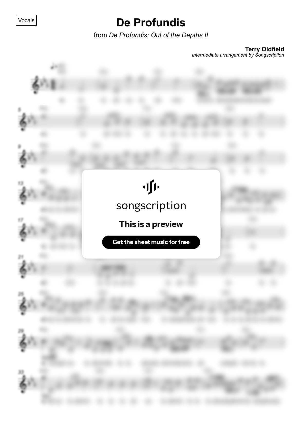 Intermediate Vocals Sheet Music for "De Profundis" by Terry Oldfield