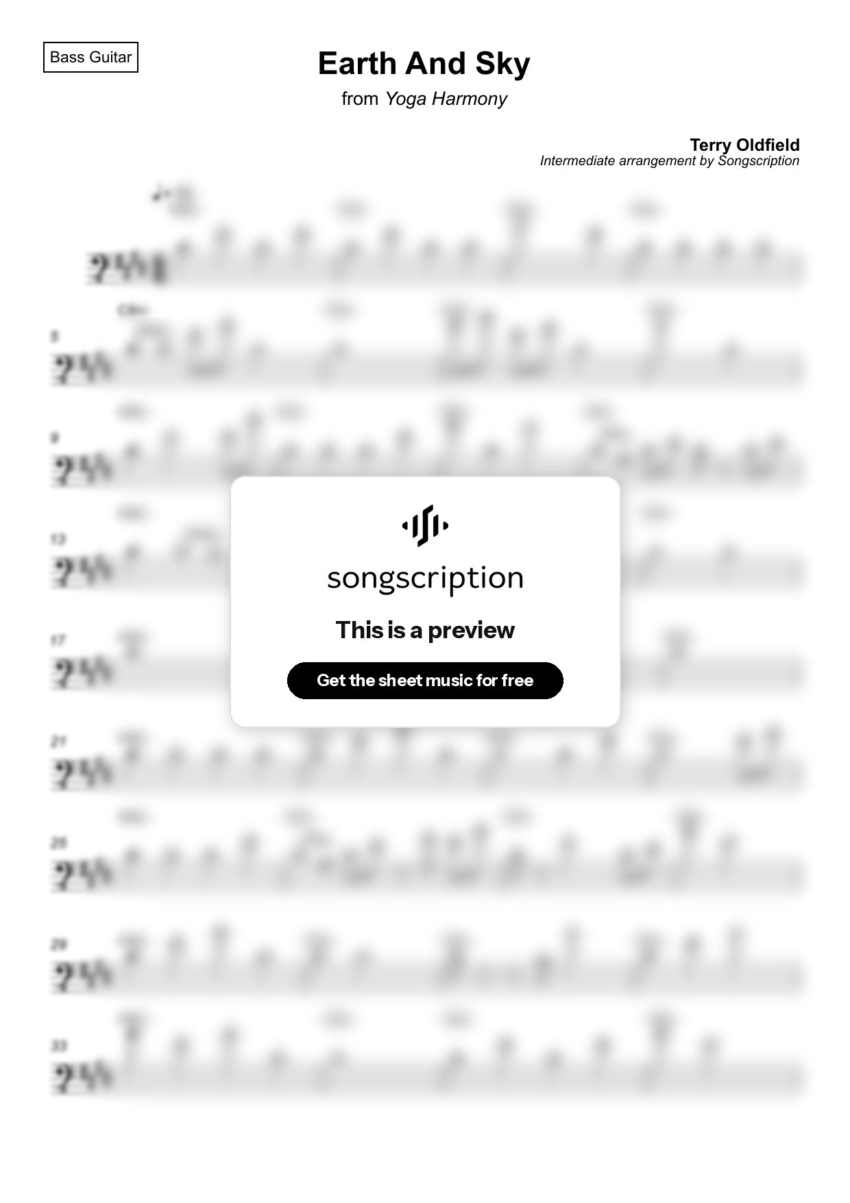 Intermediate Bass Guitar Sheet Music for "Earth And Sky" by Terry Oldfield