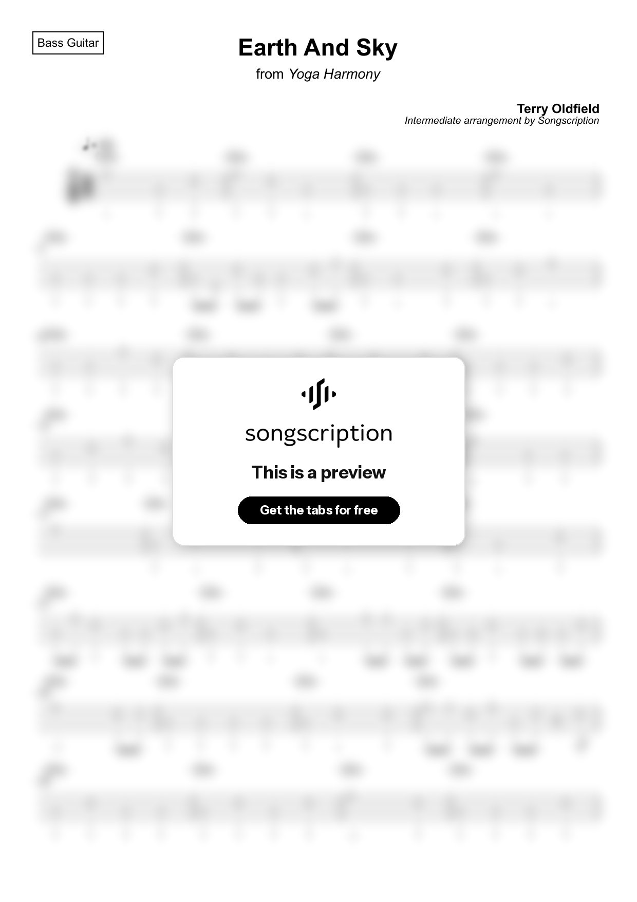 Intermediate Bass Guitar Tabs for "Earth And Sky" by Terry Oldfield