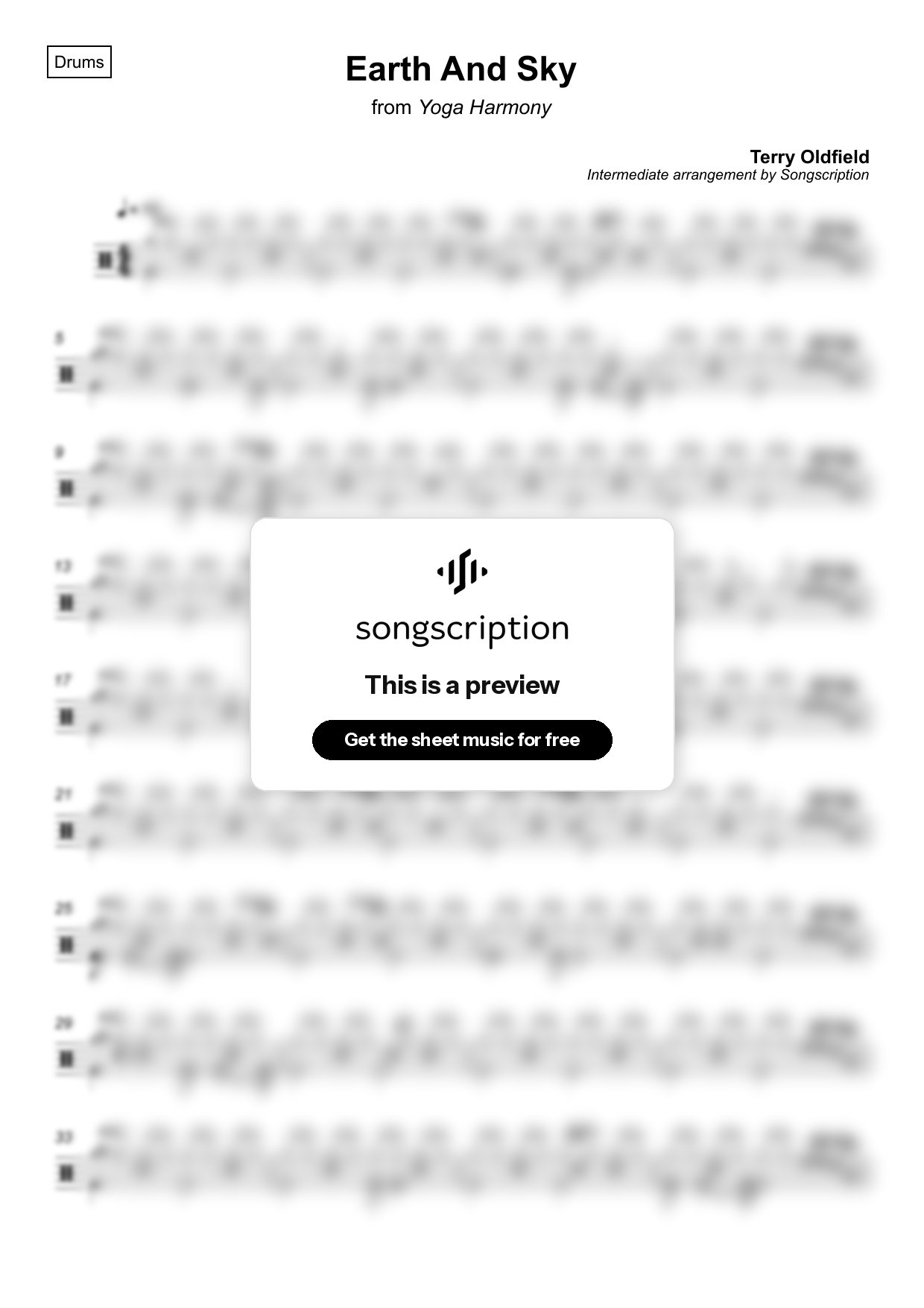 Intermediate Drums Sheet Music for "Earth And Sky" by Terry Oldfield