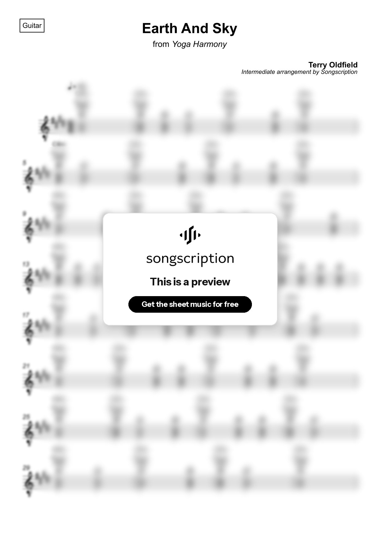 Intermediate Acoustic Guitar Sheet Music for "Earth And Sky" by Terry Oldfield