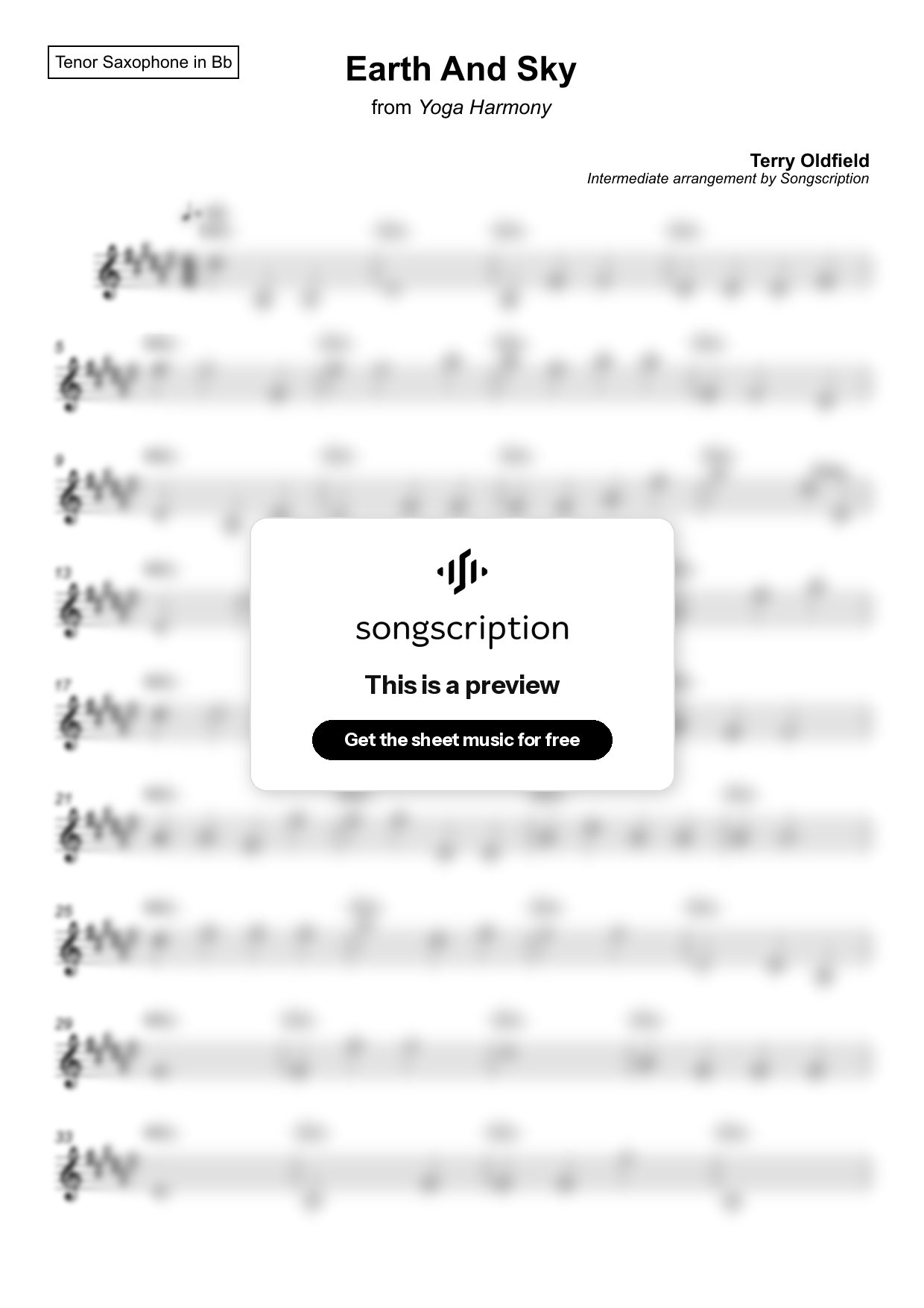 Intermediate Tenor Sax Sheet Music for "Earth And Sky" by Terry Oldfield