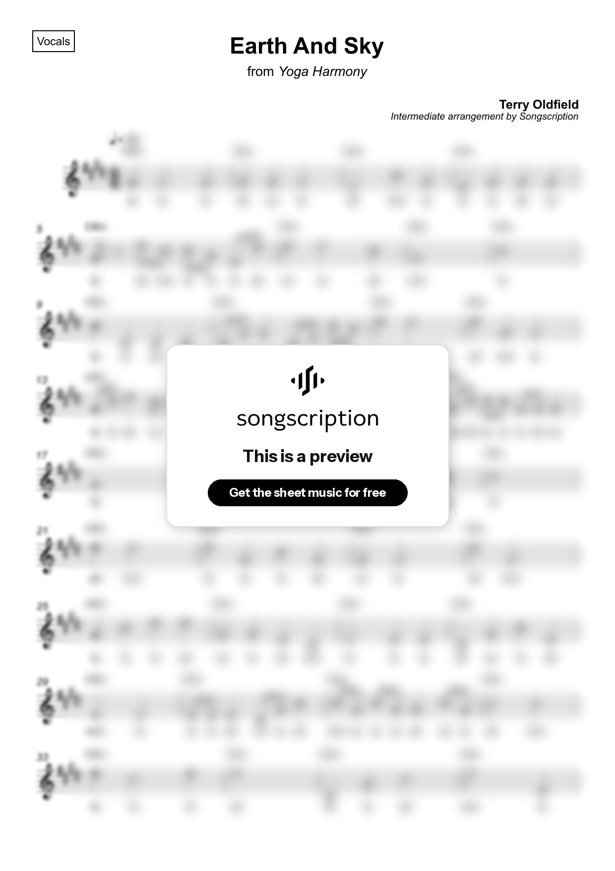 Intermediate Vocals Sheet Music for "Earth And Sky" by Terry Oldfield