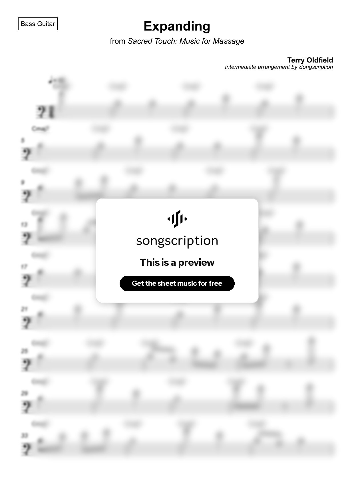Intermediate Bass Guitar Sheet Music for "Expanding" by Terry Oldfield