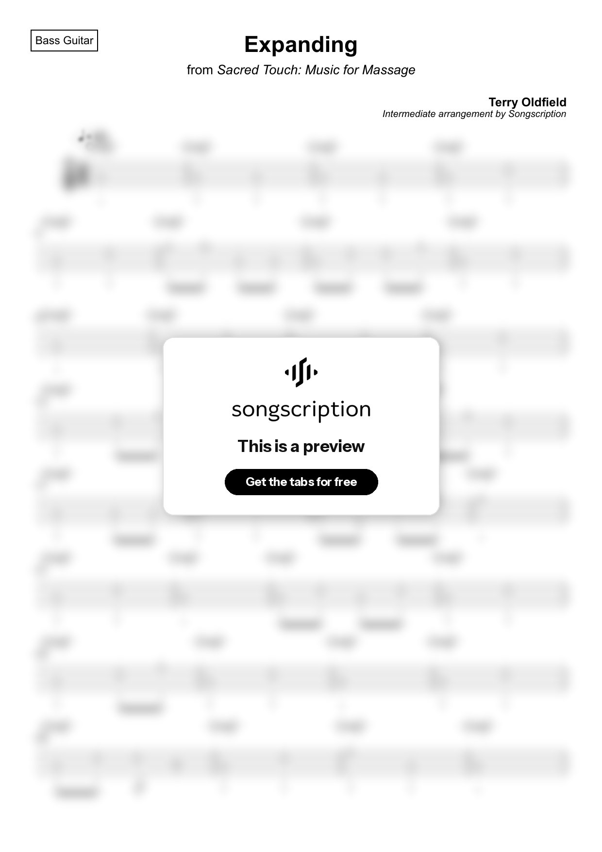 Intermediate Bass Guitar Tabs for "Expanding" by Terry Oldfield