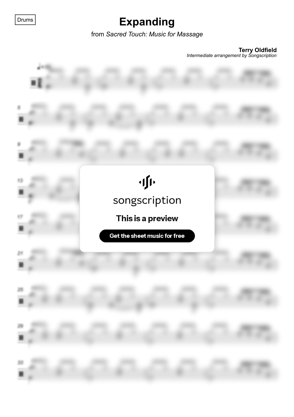 Intermediate Drums Sheet Music for "Expanding" by Terry Oldfield