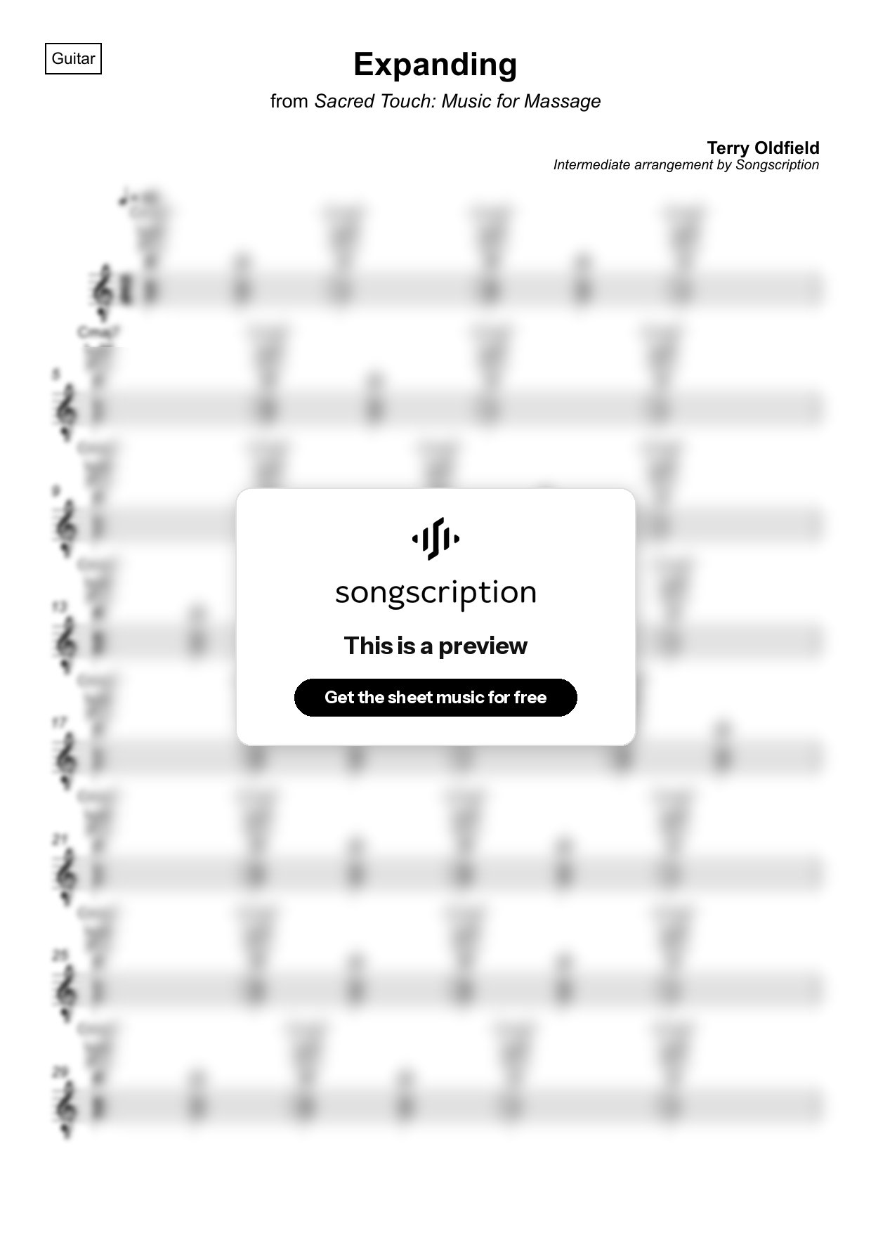 Intermediate Acoustic Guitar Sheet Music for "Expanding" by Terry Oldfield