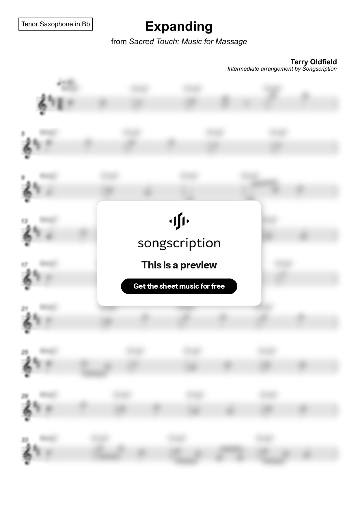 Intermediate Tenor Sax Sheet Music for "Expanding" by Terry Oldfield