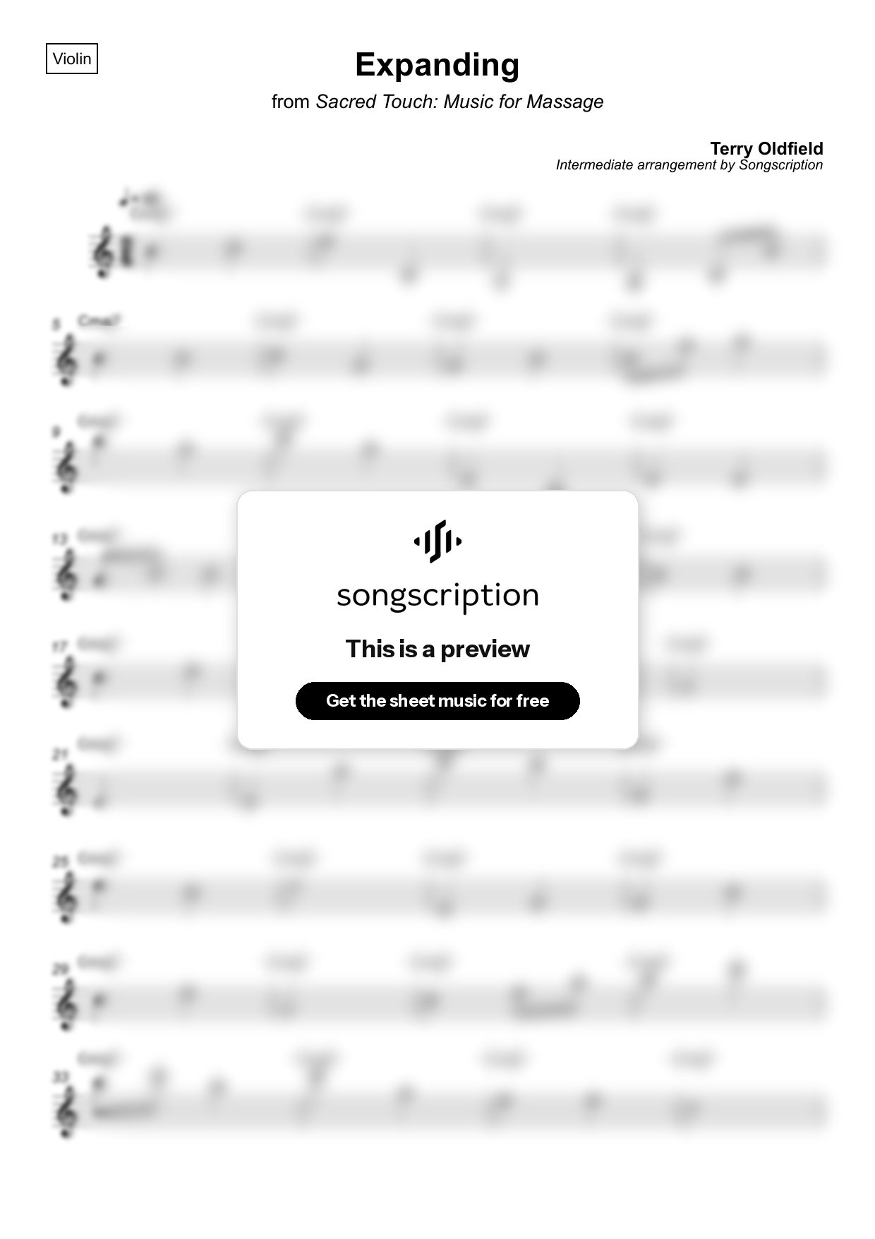 Intermediate Violin Sheet Music for "Expanding" by Terry Oldfield