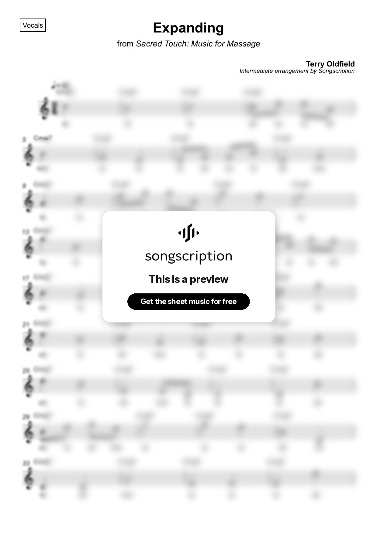 Intermediate Vocals Sheet Music for "Expanding" by Terry Oldfield