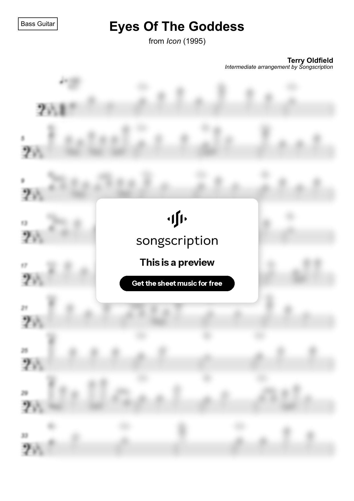 Intermediate Bass Guitar Sheet Music for "Eyes Of The Goddess" by Terry Oldfield