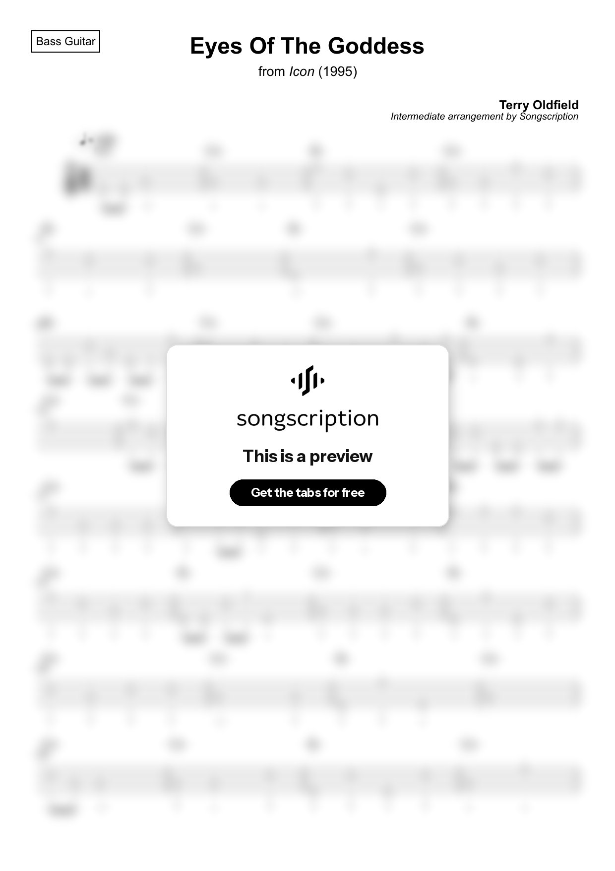Intermediate Bass Guitar Tabs for "Eyes Of The Goddess" by Terry Oldfield