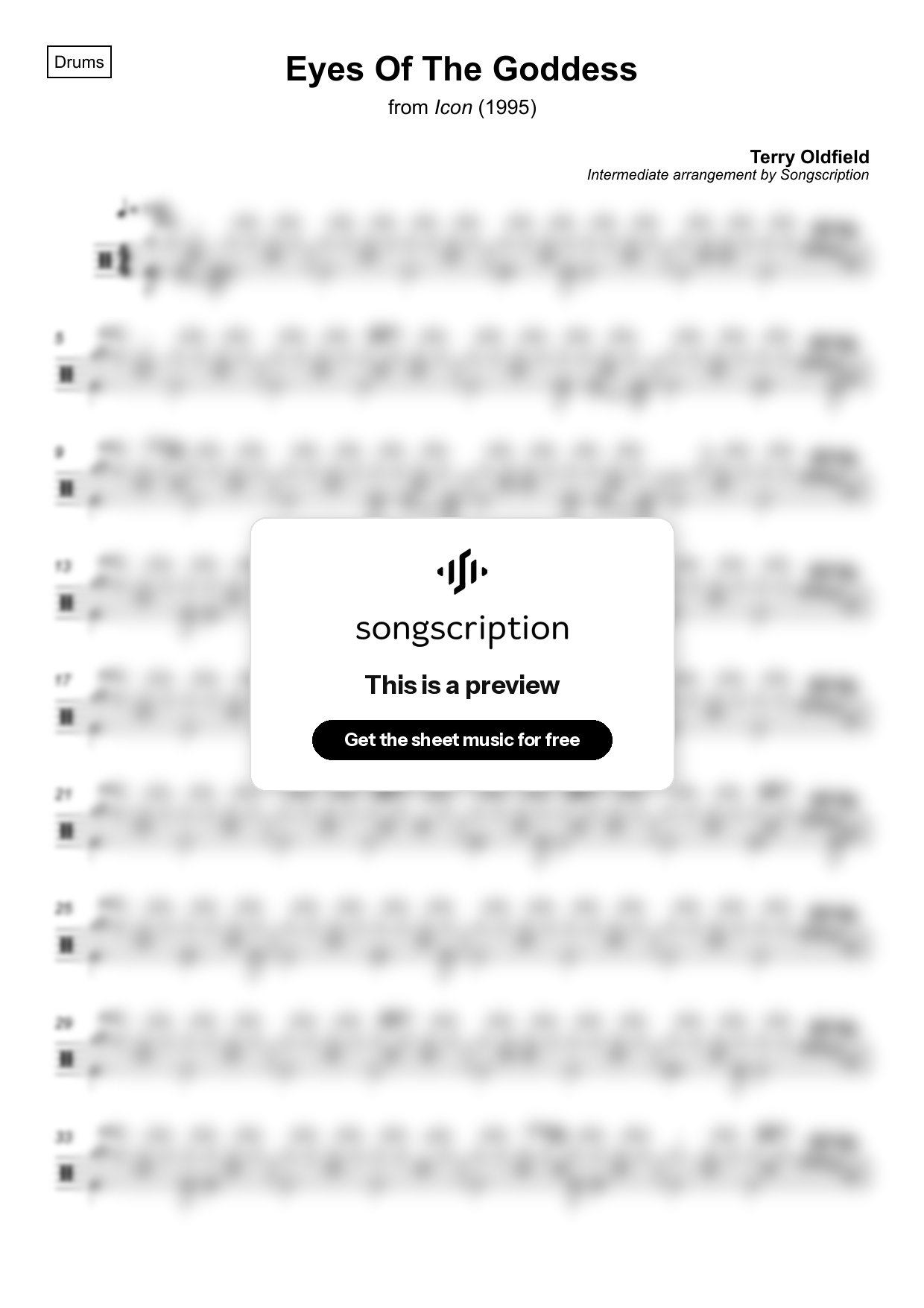 Intermediate Drums Sheet Music for "Eyes Of The Goddess" by Terry Oldfield