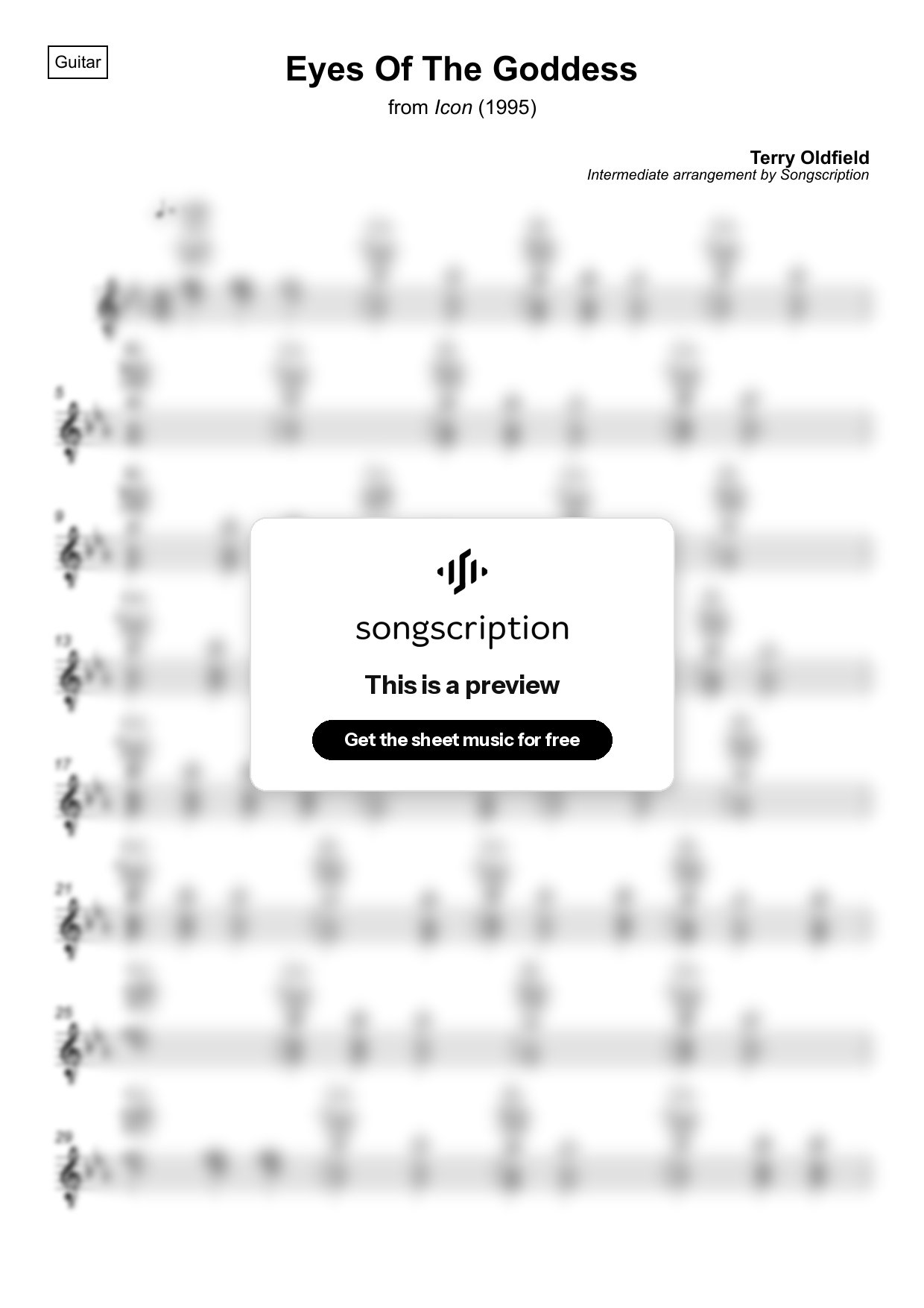 Intermediate Acoustic Guitar Sheet Music for "Eyes Of The Goddess" by Terry Oldfield