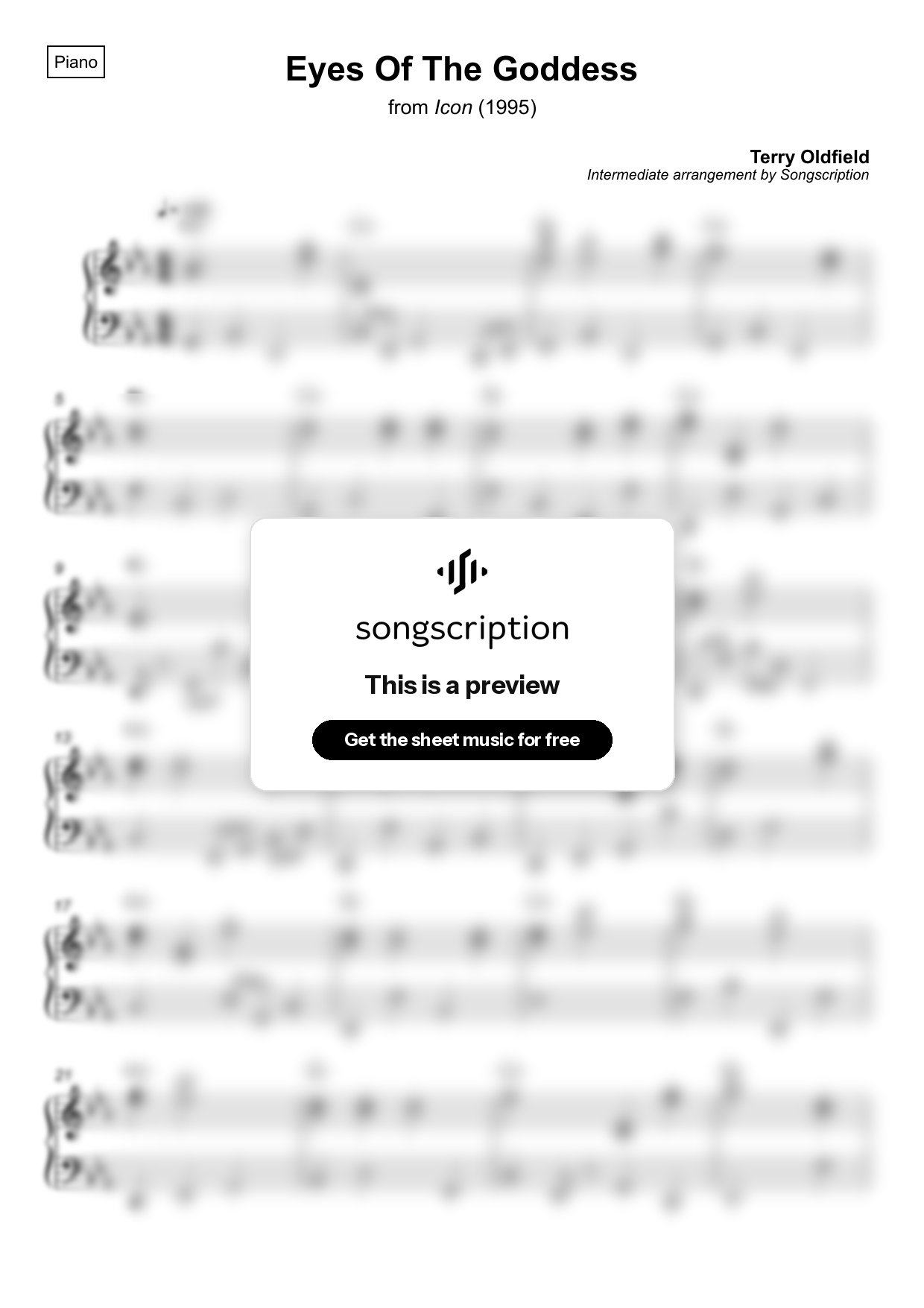 Intermediate Piano Sheet Music for "Eyes Of The Goddess" by Terry Oldfield