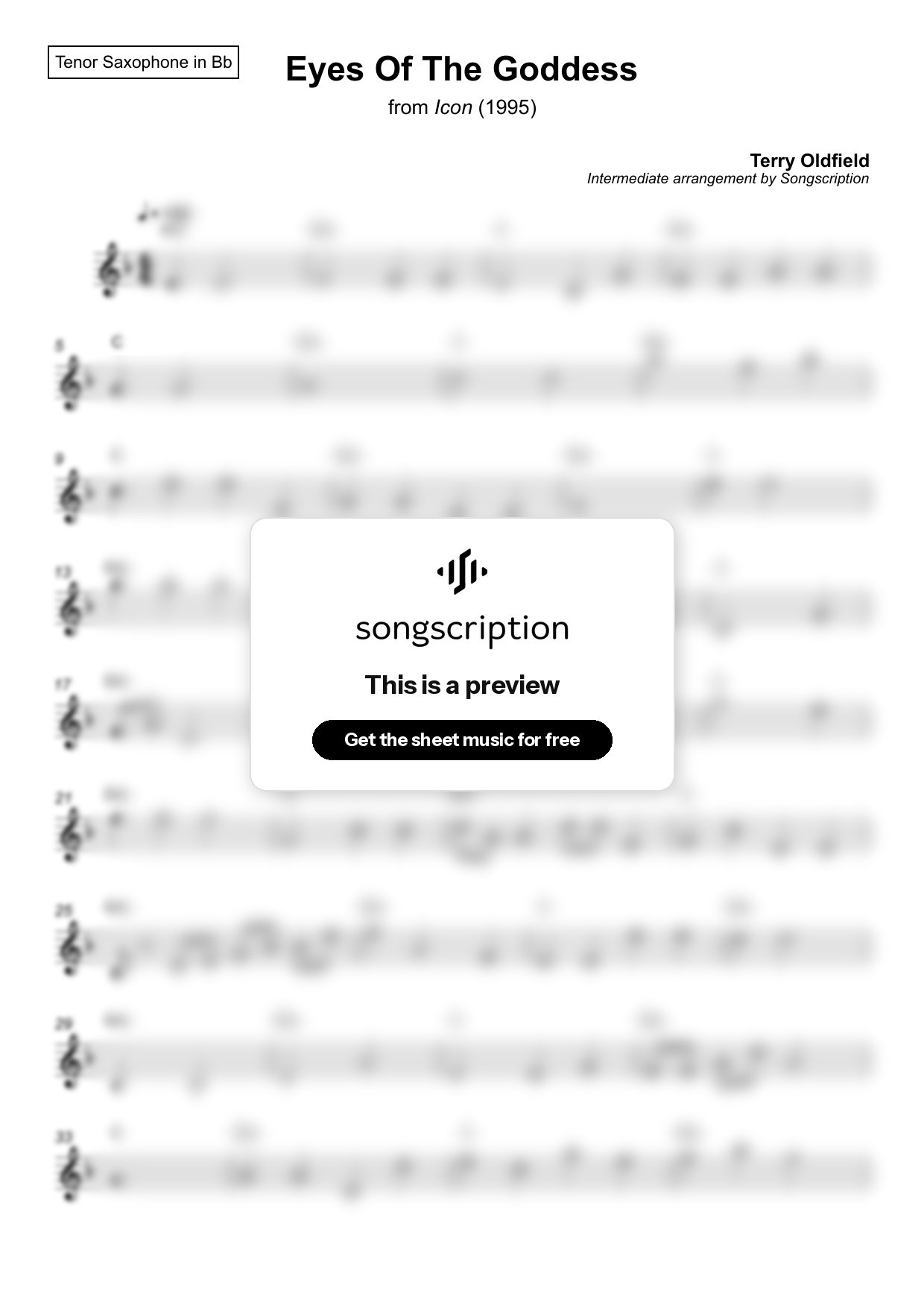 Intermediate Tenor Sax Sheet Music for "Eyes Of The Goddess" by Terry Oldfield