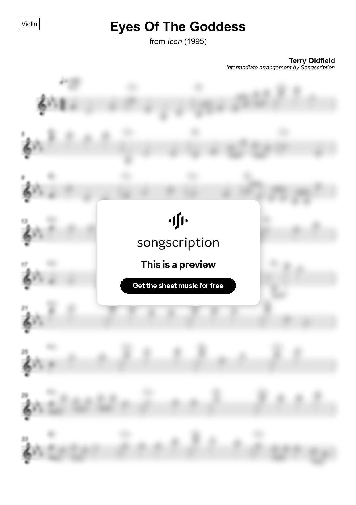 Intermediate Violin Sheet Music for "Eyes Of The Goddess" by Terry Oldfield