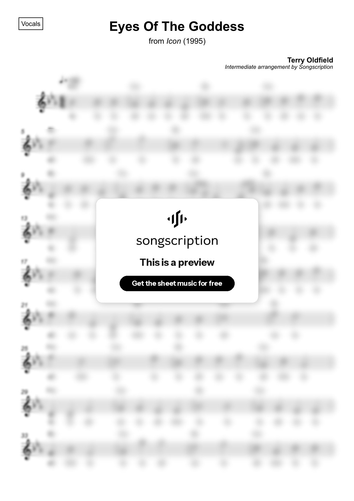 Intermediate Vocals Sheet Music for "Eyes Of The Goddess" by Terry Oldfield