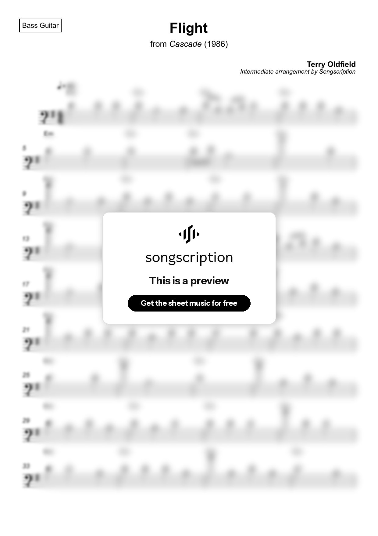 Intermediate Bass Guitar Sheet Music for "Flight" by Terry Oldfield