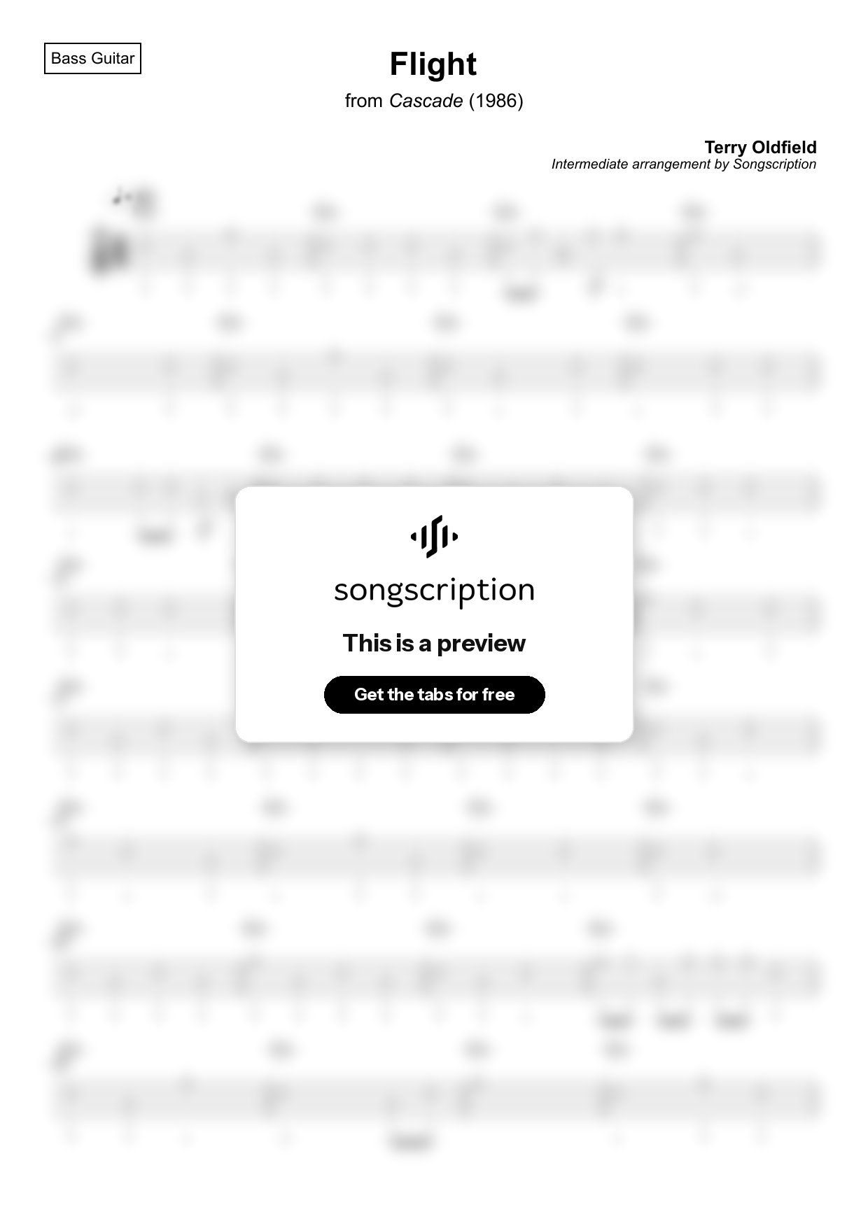 Intermediate Bass Guitar Tabs for "Flight" by Terry Oldfield