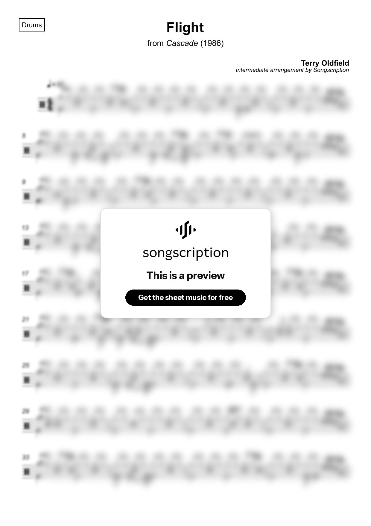 Intermediate Drums Sheet Music for "Flight" by Terry Oldfield
