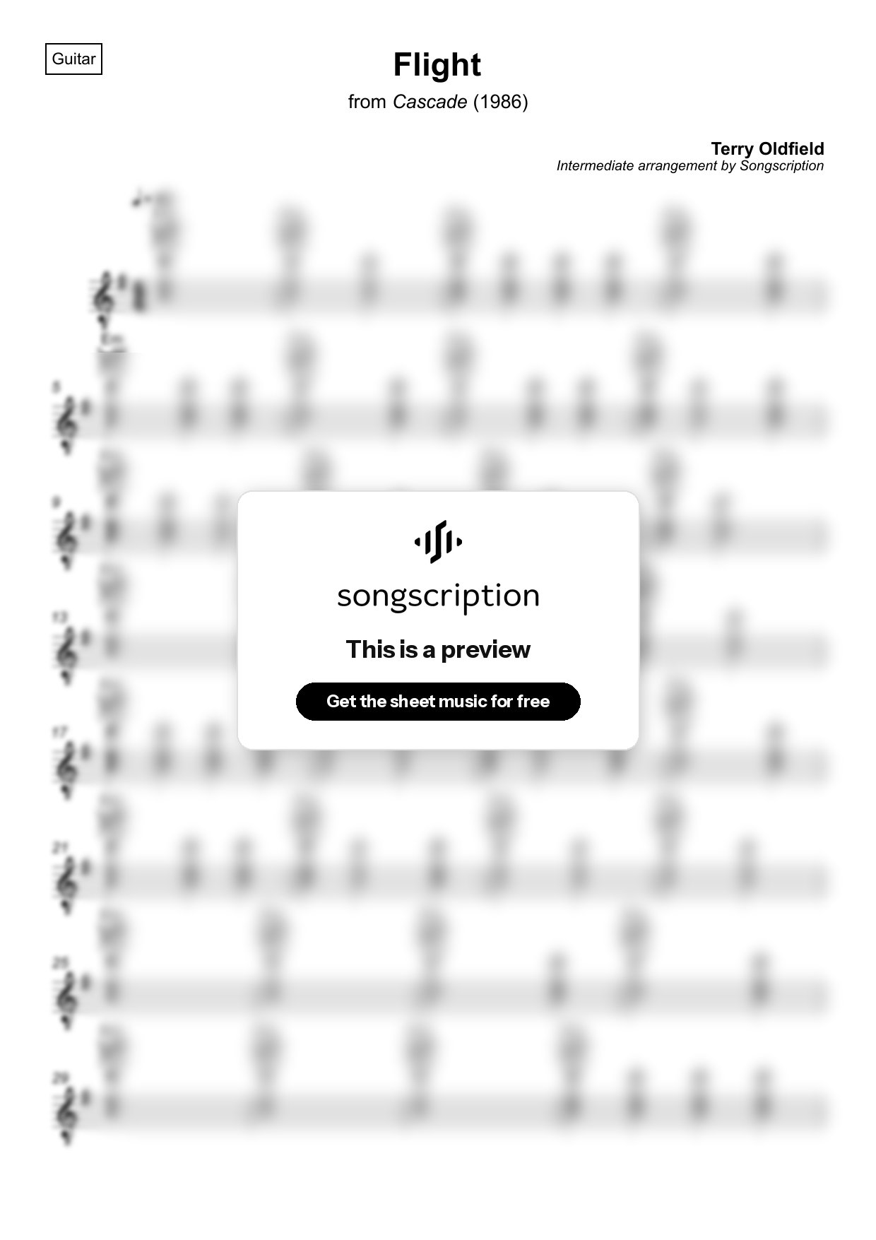 Intermediate Acoustic Guitar Sheet Music for "Flight" by Terry Oldfield