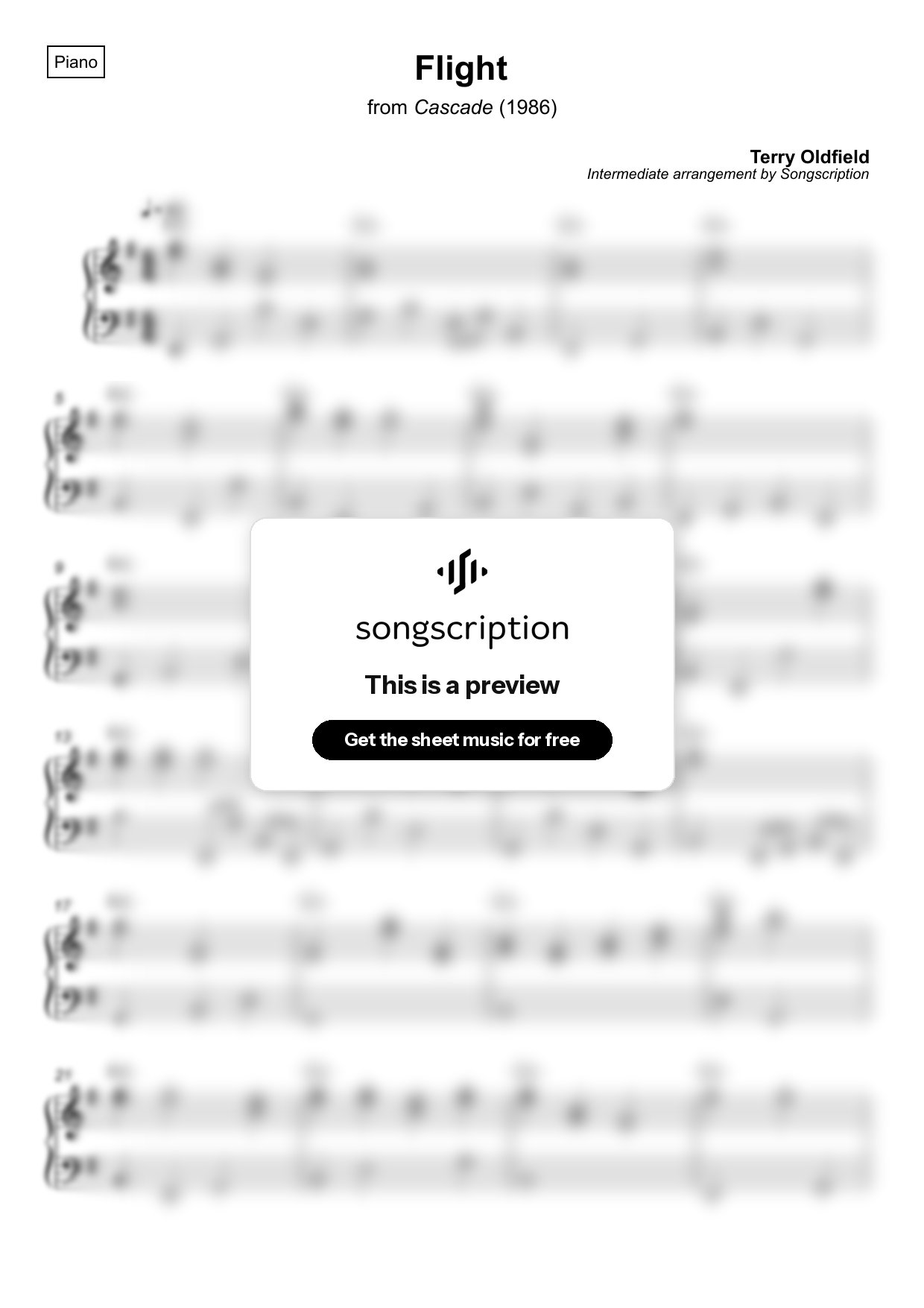 Intermediate Piano Sheet Music for "Flight" by Terry Oldfield