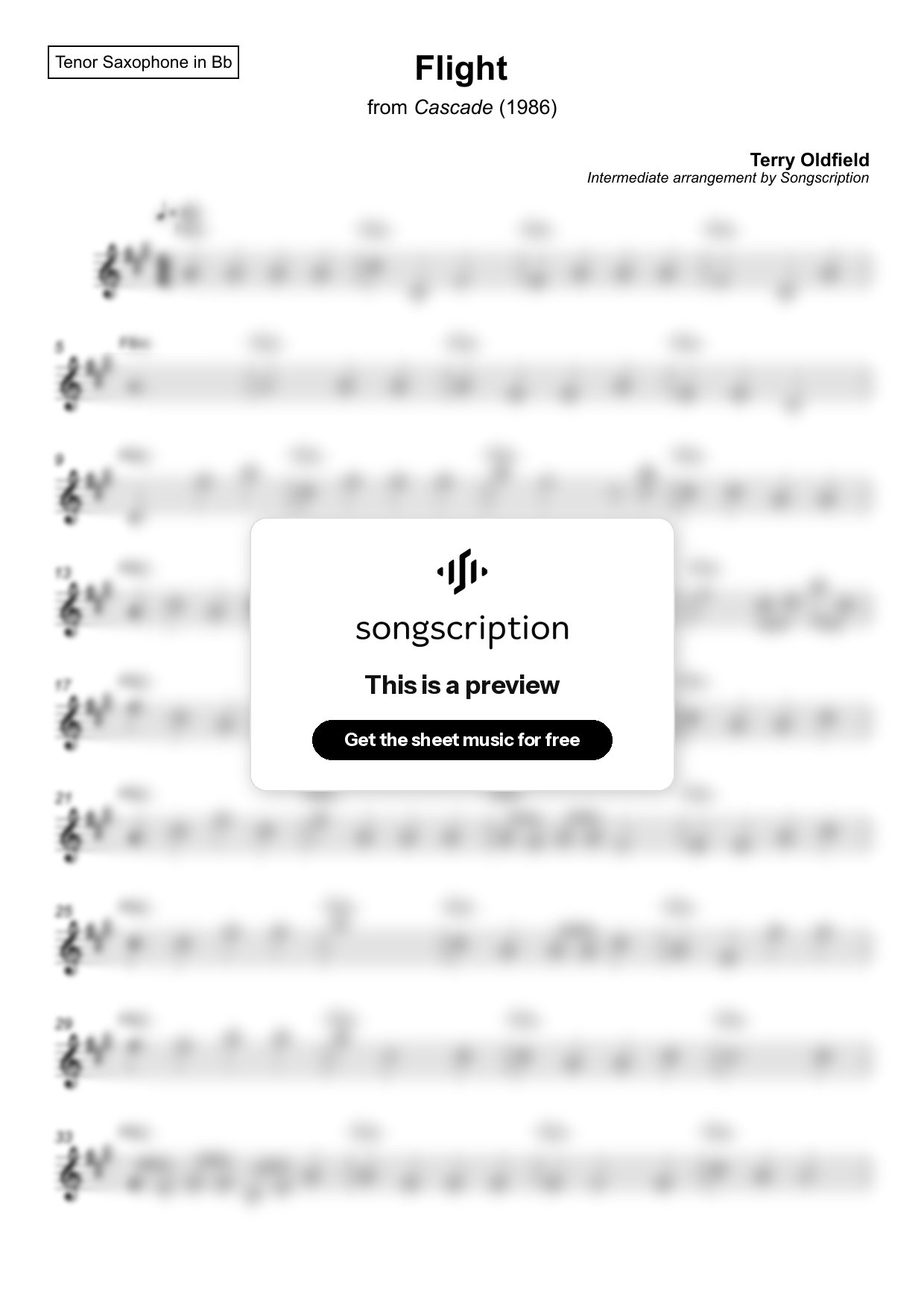 Intermediate Tenor Sax Sheet Music for "Flight" by Terry Oldfield